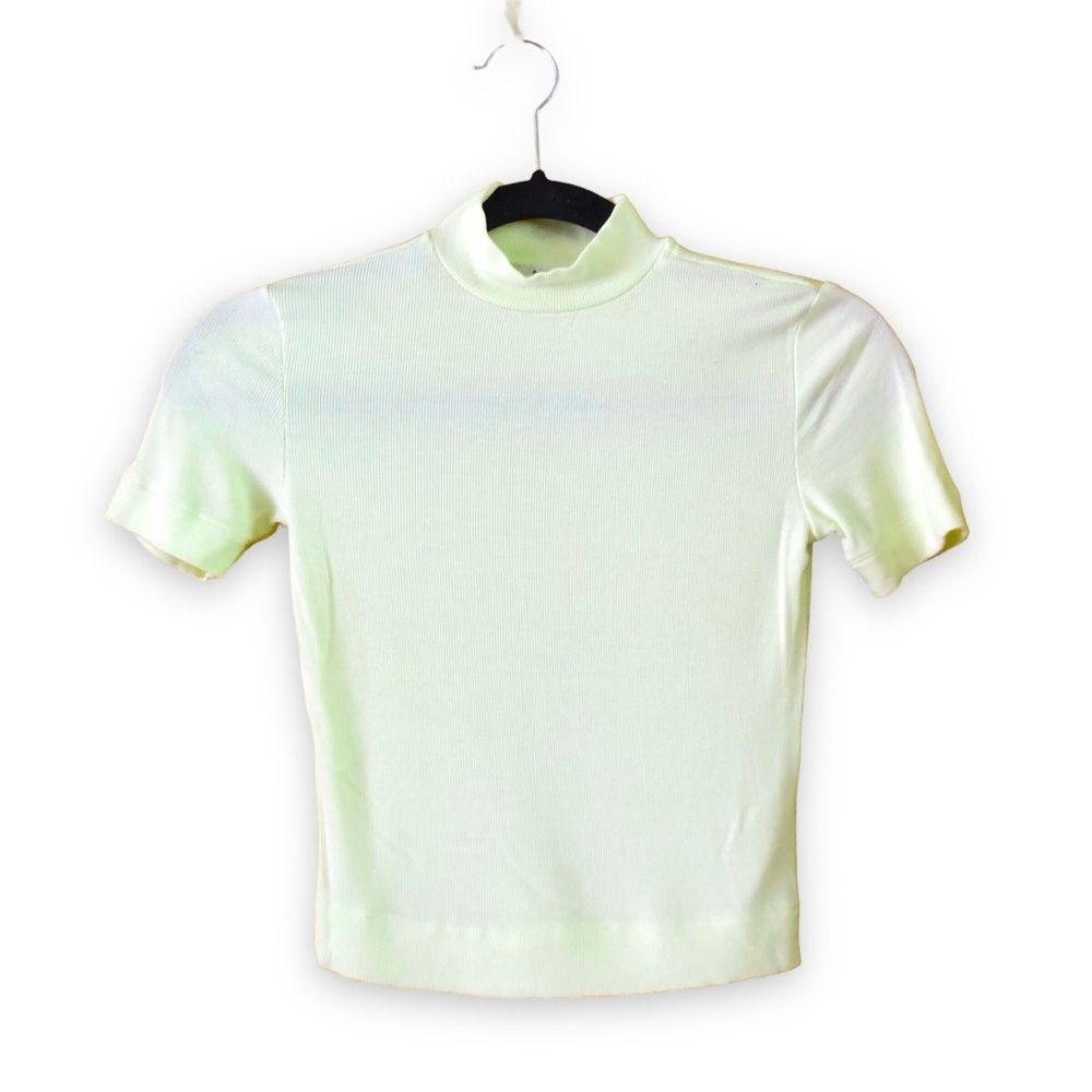 Aritzia Babaton Formarib Ribbed Mockneck Short Sleeve Crop Tee Neon Yellow XXS